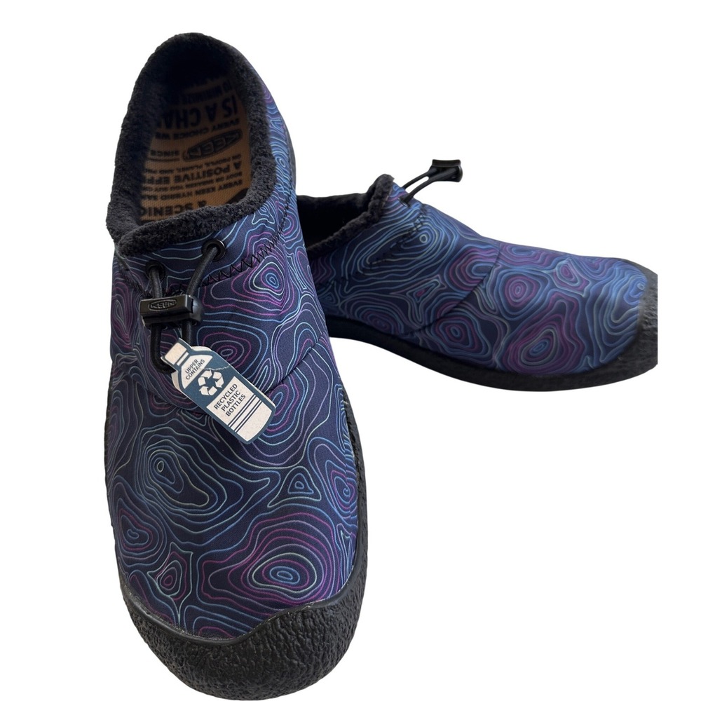 KEEN Howser II Slipper Women Blue Purple Topo Map Print Fleece Lined Excellent
